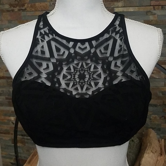 Other - NWOT unique black bikini top with pattern